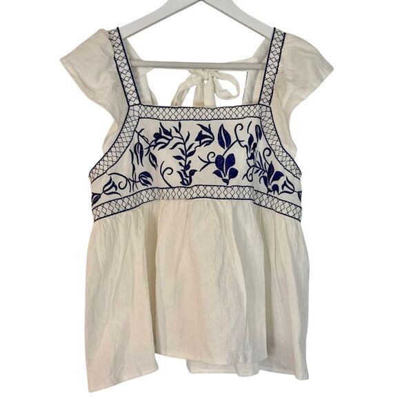 Shein NWT white ruffle sleeve embroidered blouse M - Picture 2 of 10